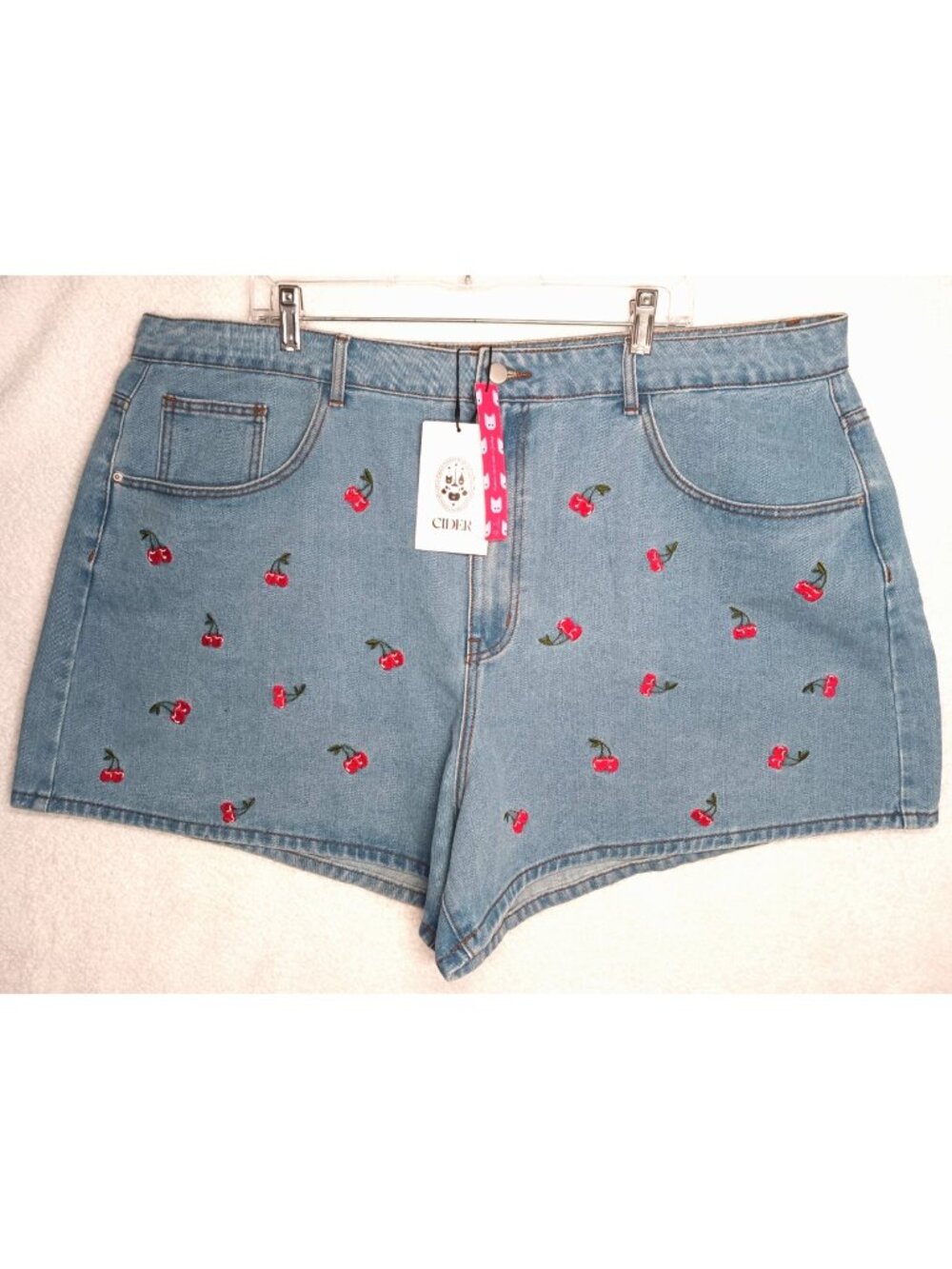 NWT Cider Denim Shorts Mid Rise Embroidered Cherries Plus 24W 4XL